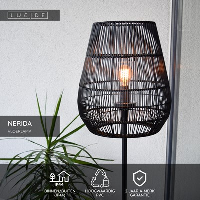 Lucide NERIDA - Vloerlamp Binnen/Buiten - Ø 35 cm - 1xE27 - IP44 - Zwart